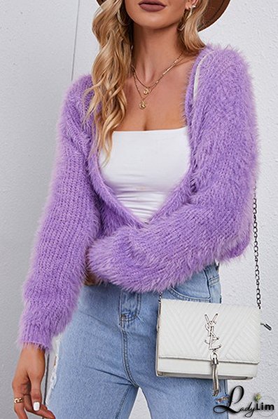 Solid Split Joint Buttons V Neck Outerwear