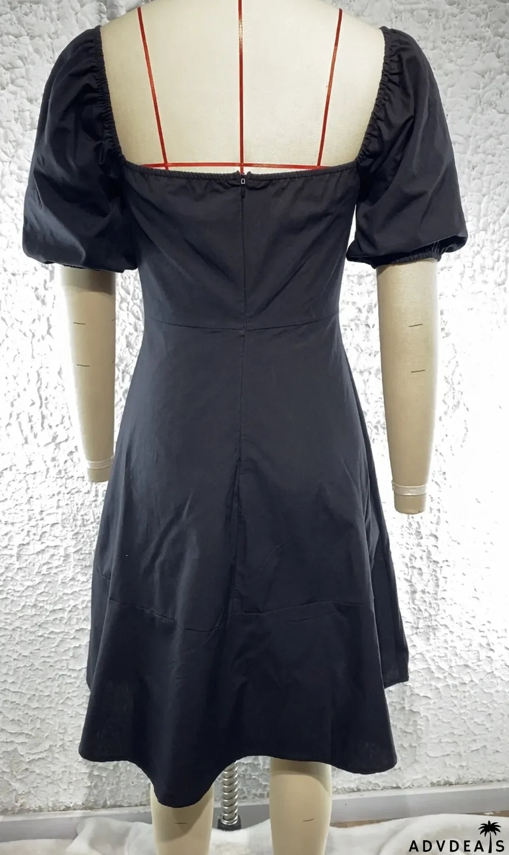 Spring Summer Solid Color Short Sleeve Square Neck Fairy Dress