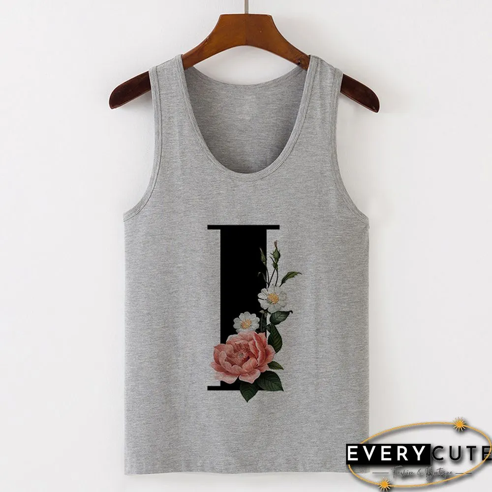 Summer Alphabet Print Camisole Sexy Tank Tops Vest Women Tee Shirt Sleeveless Gray Female