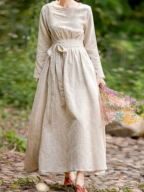 Retro Cotton & Linen Dress-Mayoulove