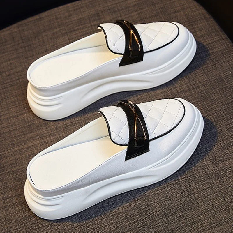 Women's White Shoes Closed Toe Half Slippers 2021 Summer New Ins Versatile Breathable Platform Platform Casual Lady Shoe Sandals