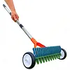 Thatch Rake with Wheels Steel Metal Dethatcher Rake with Adjustable Handle for Cleaning Dead Grass Loosening Soil Lawn Care