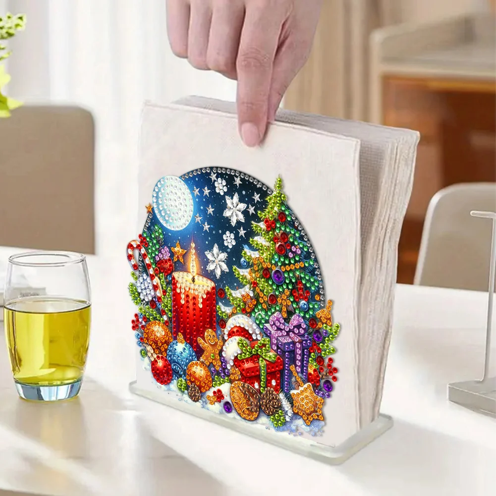 5D DIY Christmas Candle Acrylic Double Sided Diamond Art Paper Towel Storage Rack Decor