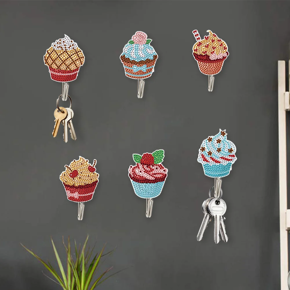 5D DIY 8Pcs Cupcake Diamond Painting Hooks Diamond Art Craft Wall Hooks Home Decor