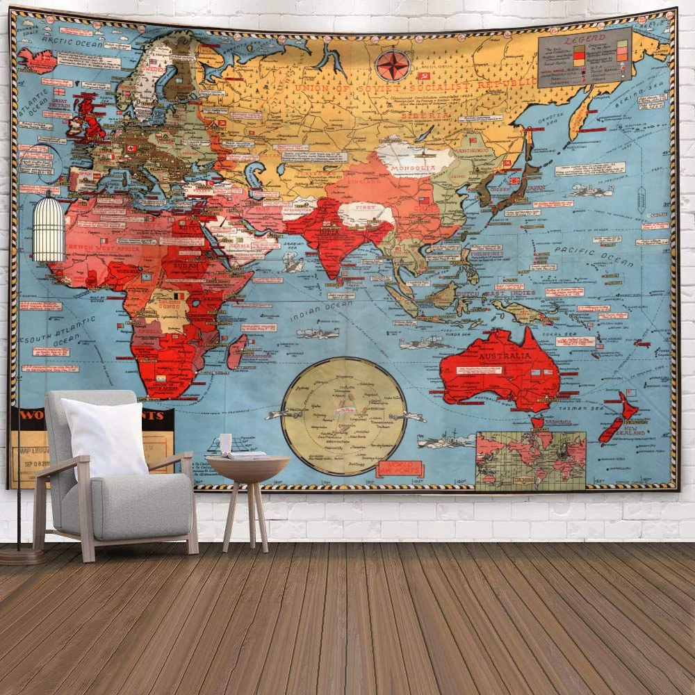 World Map 3D Print Polyester Geometric Wall Hanging Tapestry Decor Oil Painting Beach Towel Sleeping Pad Yoga Blanket Mat