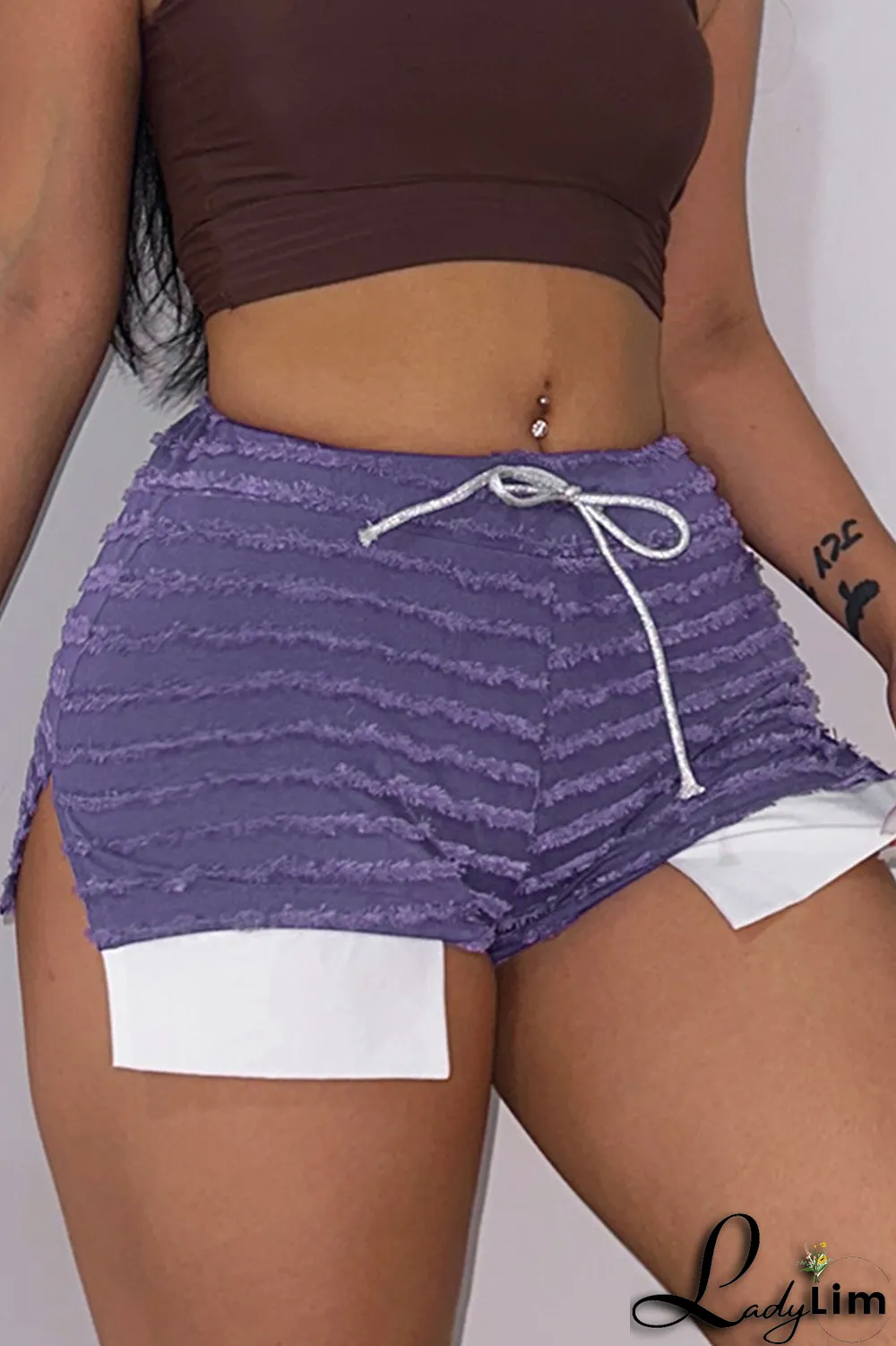 Yellow Sexy Striped Patchwork Draw String Skinny High Waist Pencil Full Print Bottoms
