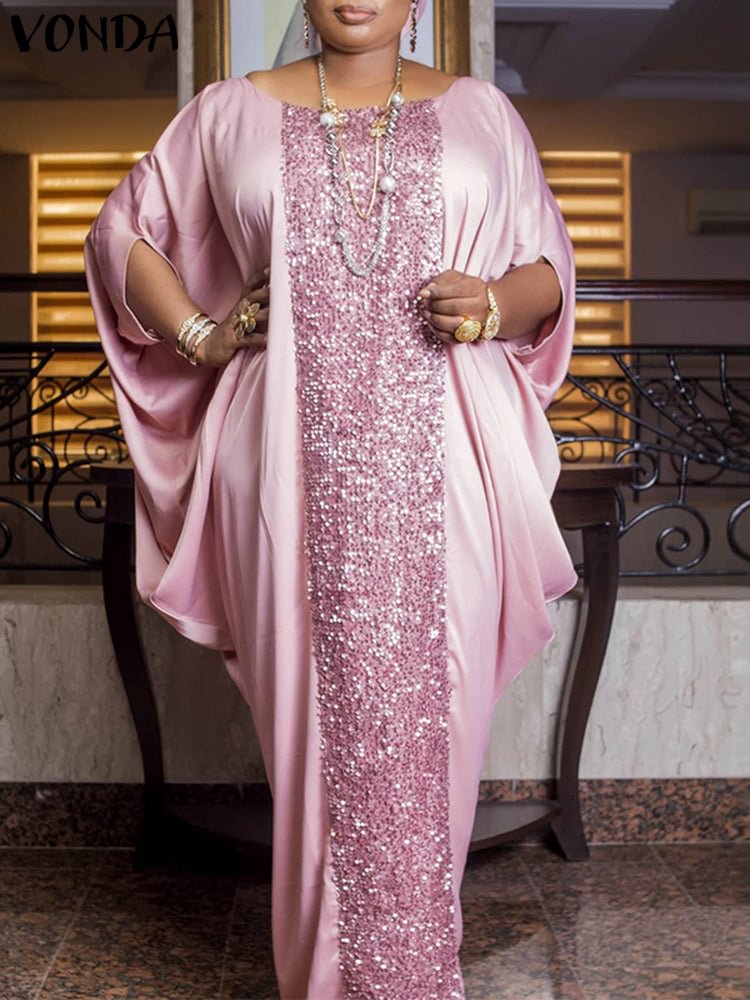 Paneled Satin Crew Neck Long Sleeves Cocoon Women's Dress SKUJ03720 QueenFunky