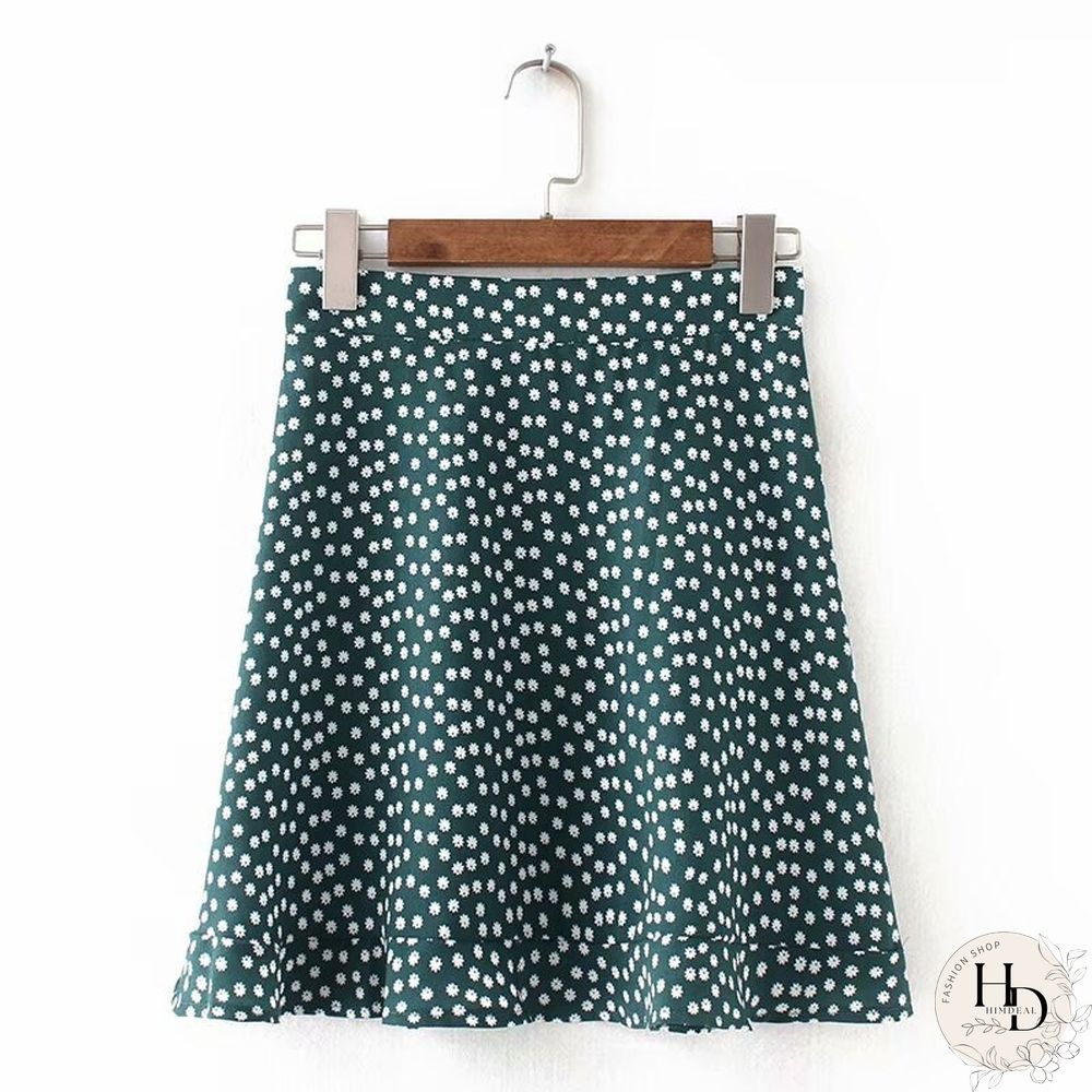 Women Dots Mini Skirt Green White Saia High Waistline Faldas Sexy Skirts Summer
