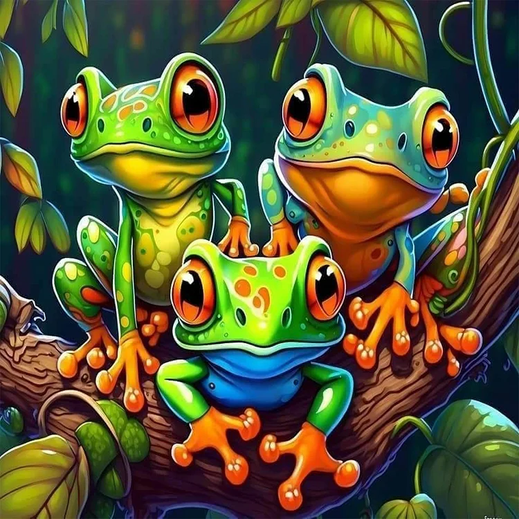 Three Little Frogs 30*30CM(Canvas) Full Round Drill Diamond Painting gbfke