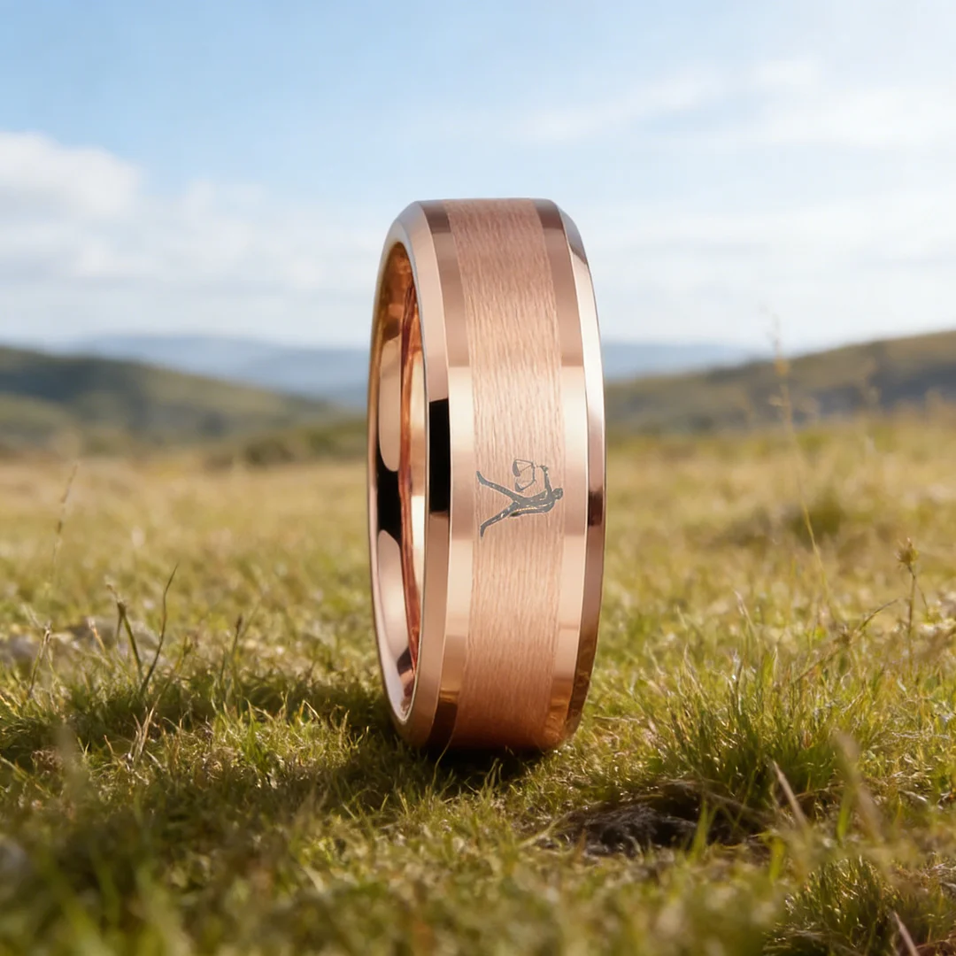Rose Gold Libra Tungsten Carbide Ring Beveled Edges Rose Gold Laser Etched Couple Wedding Bands for Men and Women 4MM 6MM 8MM