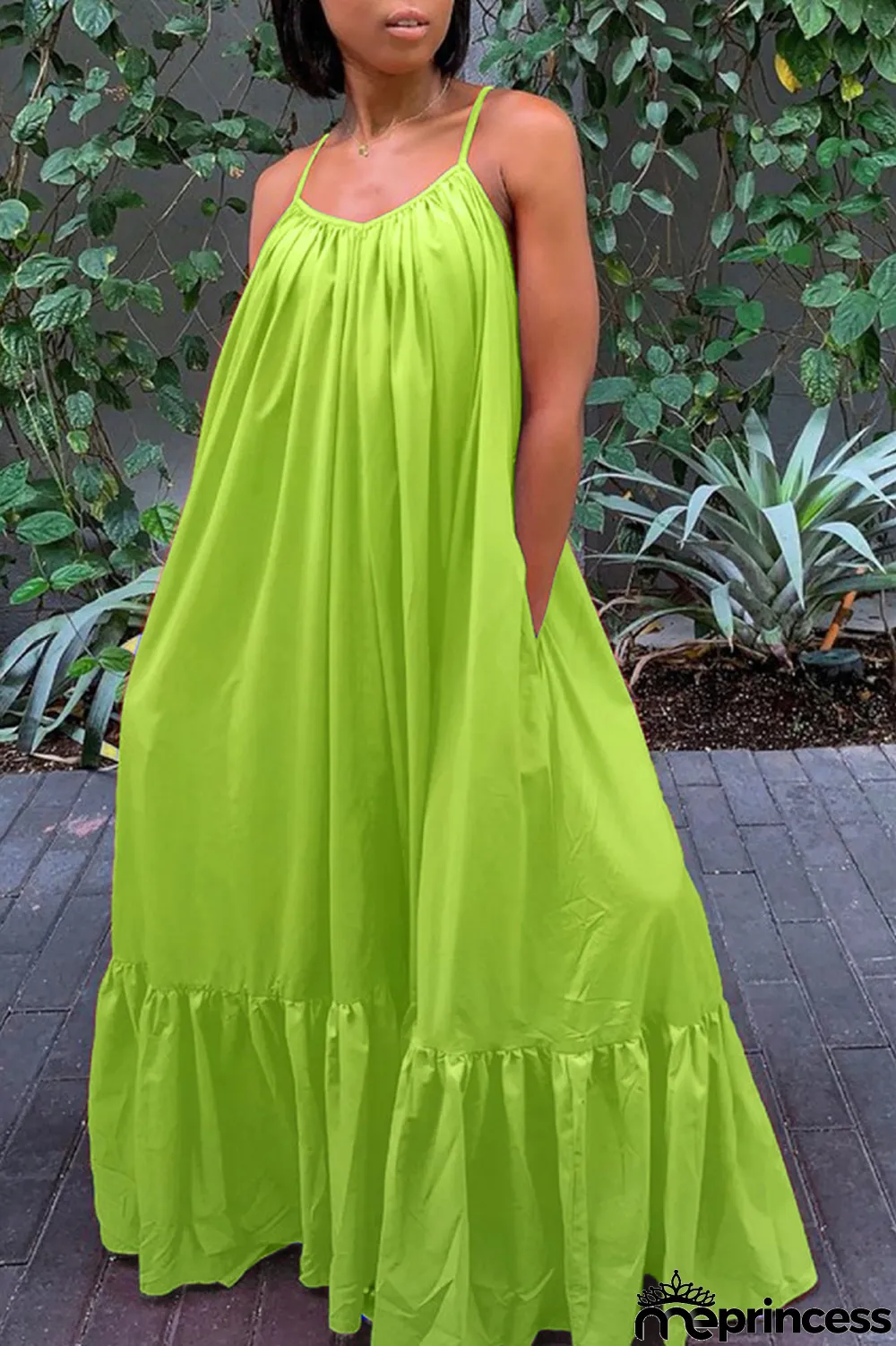 Light Purple Sexy Casual Solid Backless Spaghetti Strap Loose Sling Dress