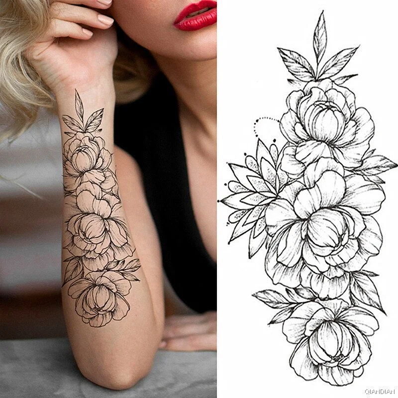 100 Piece Lot Black Flower Rose Waterproof Temporary Tattoos Sticker Wholesales Snake Letter Body Arm Leg Henna Fake Sleeve