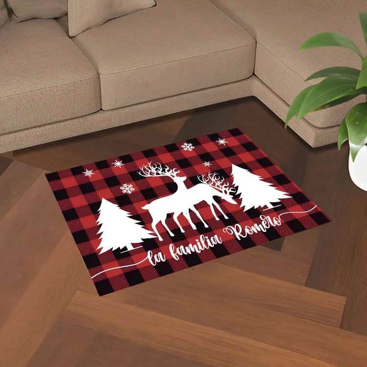 Navidad-felpudo/alfombra de entrada renos y árboles personalizado con 1 texto