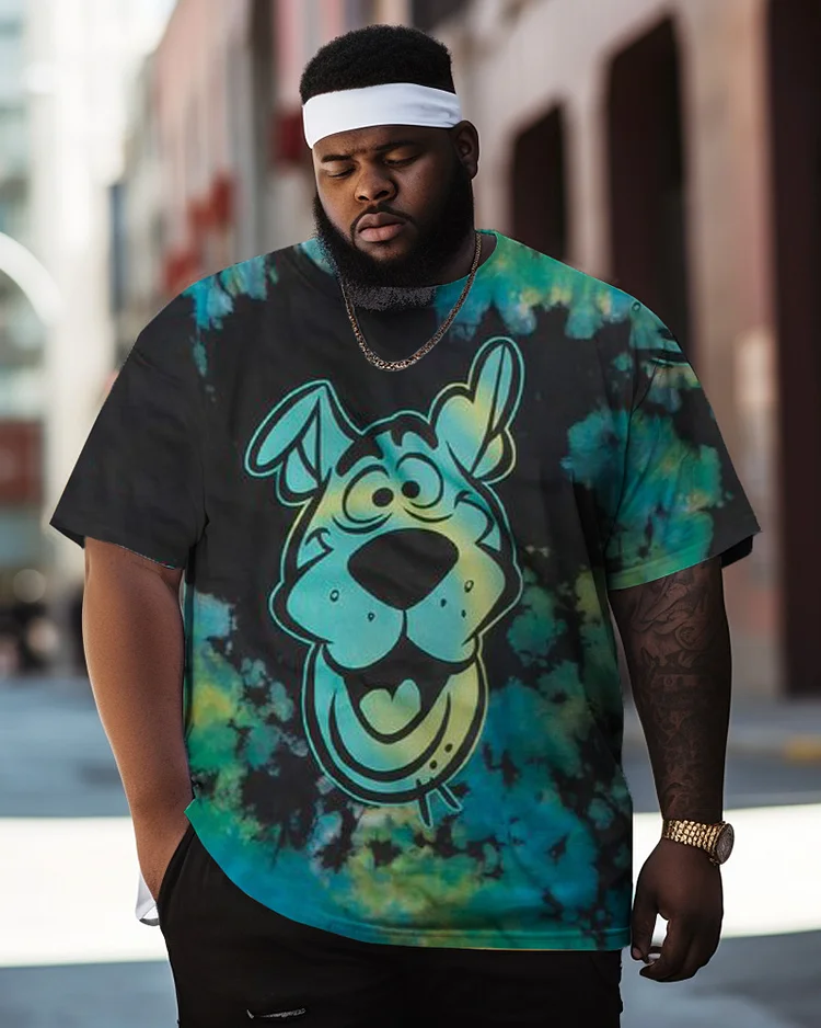 Men's Plus Size Street Tie Dye Puppy Graffiti Short Sleeve Crew Neck T-Shirt