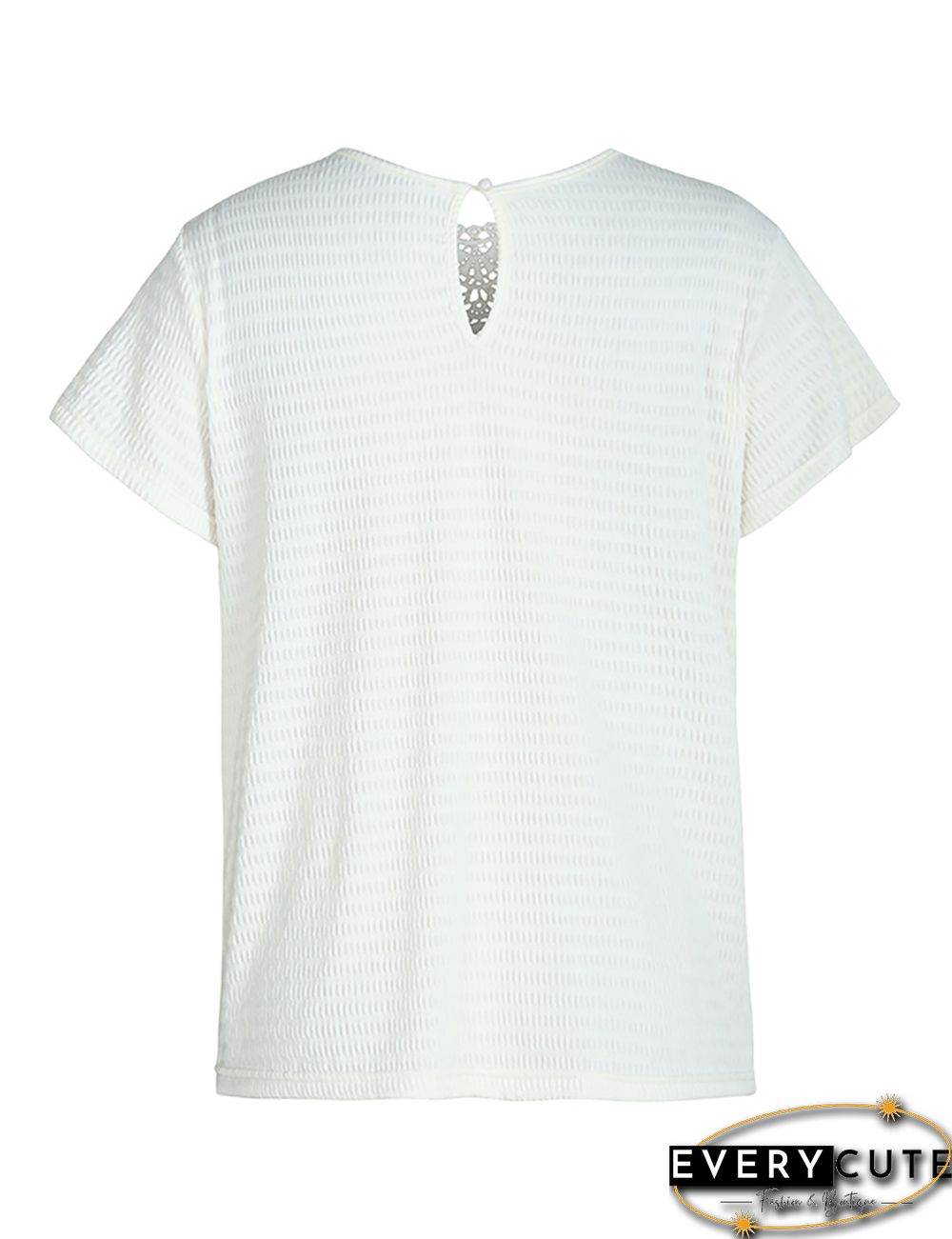 White Splicing Lace Knit Jaquard Short Sleeve Tops