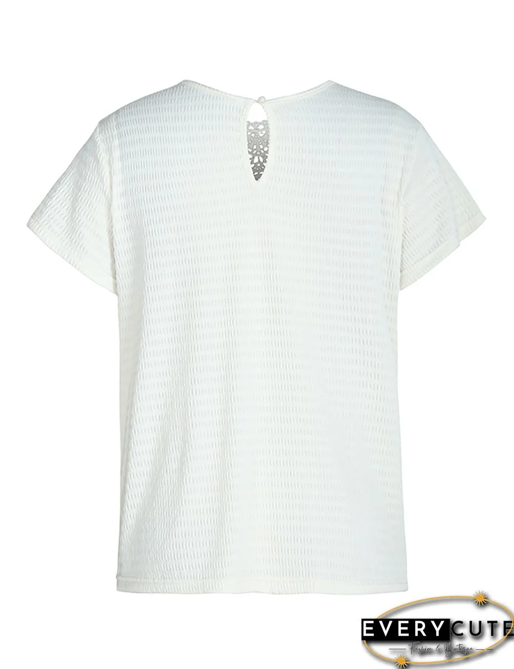 White Splicing Lace Knit Jaquard Short Sleeve Tops