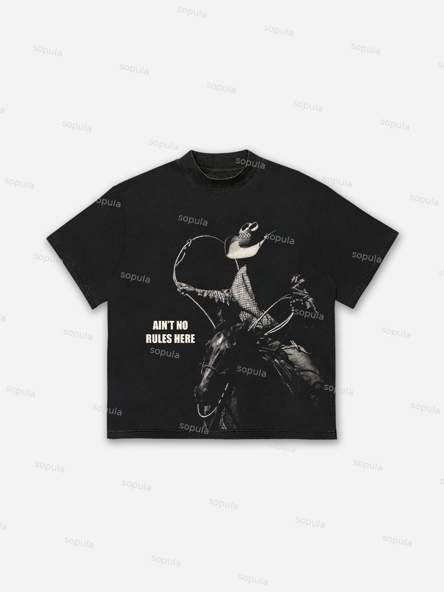 Ain't No Rules Here Western Cowboy Graphic Cotton T-shirt - Sopula｜Premium Graphic Tees & Graphic Clothing