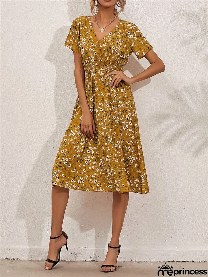 Summer Floral Printed Short Sleeve Dresses