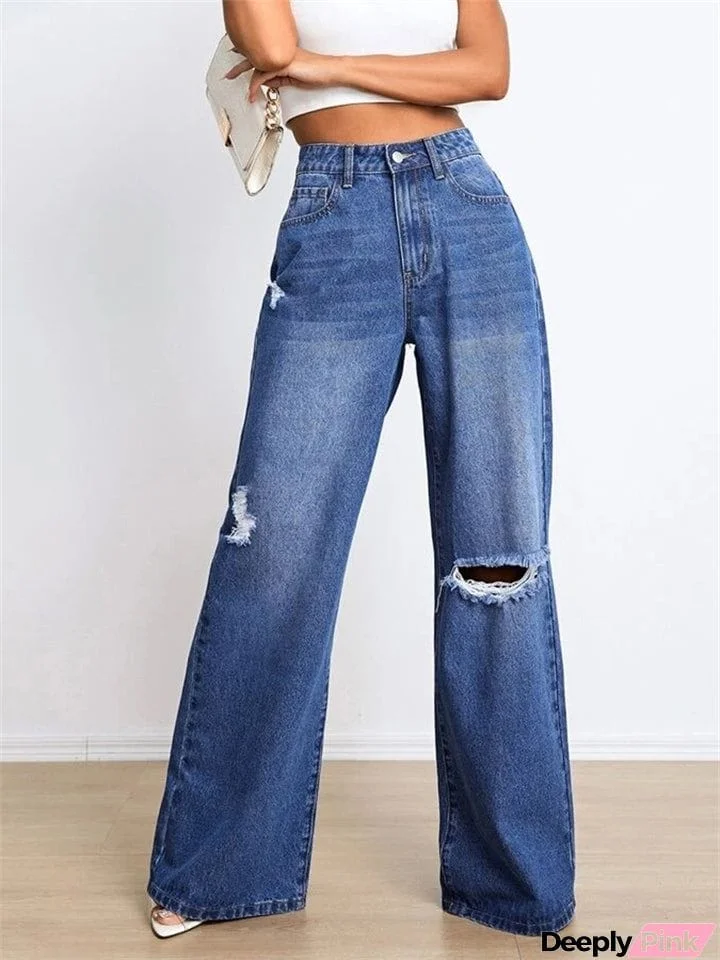 Women's New High-rise Loose Slimming Ripped Jeans