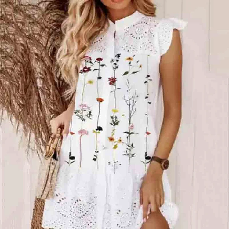 Comstylish Fashionable Floral Lace Patchwork Printed Mini Dress