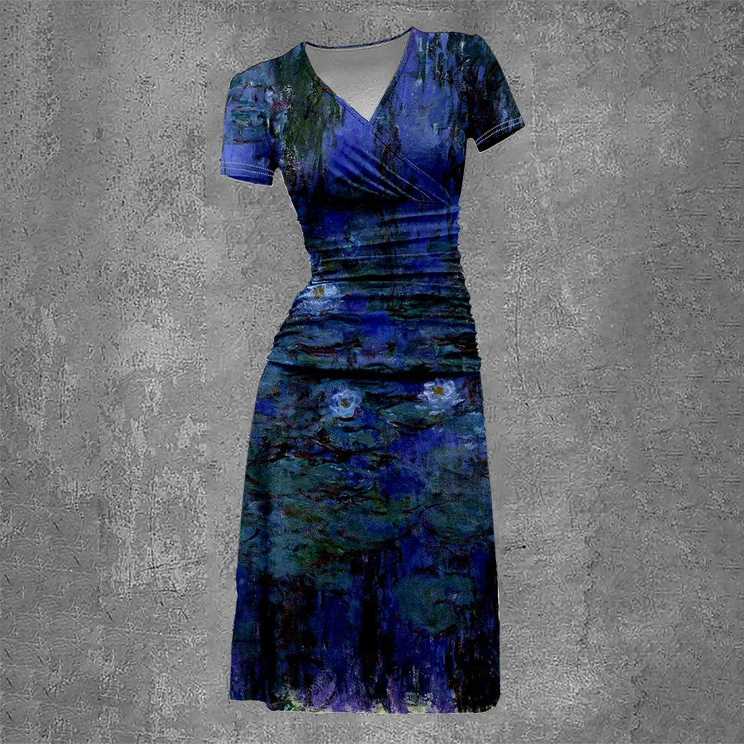 Women's Lotus Flower Printing Vintage Two-Piece Maxi Dress