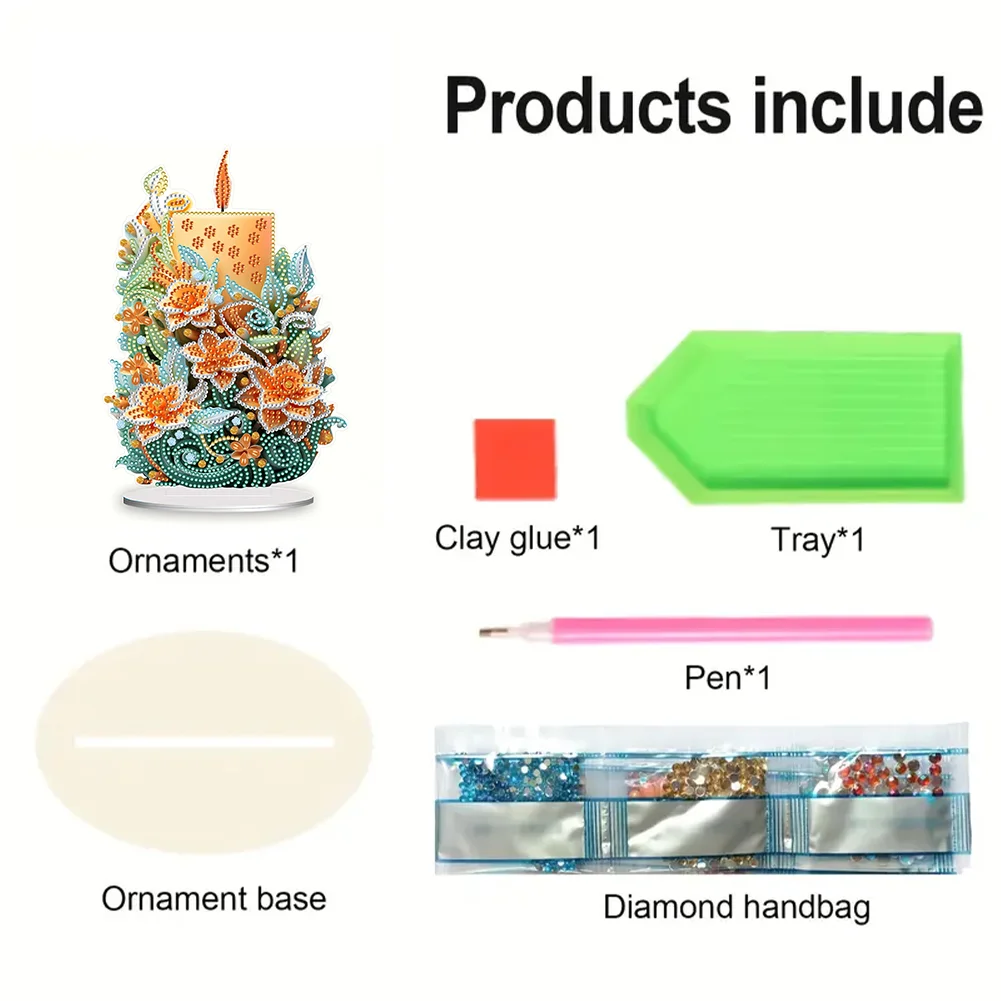 DIY Flowers Candle Acrylic Diamond Painting Tabletop Ornaments Kit for Office Desktop Decor