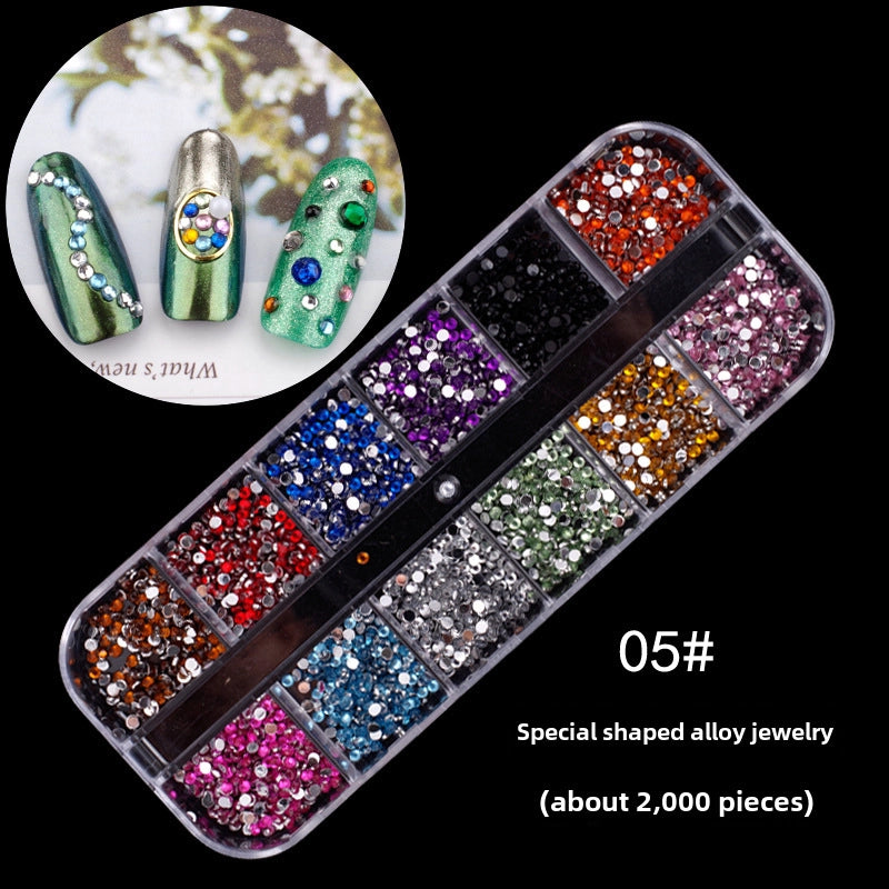 Nail Jewelry Rhinestone Flat Bottom Drill Hollow Nail Stick Drill Sequins Colored Diamond Flat Bottom Pearl Shell Japanese Series