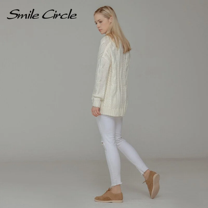 Smile Circle suede leather women loafers flat shoes autumn ladies shoes cross straps cool tide color large size 36-41