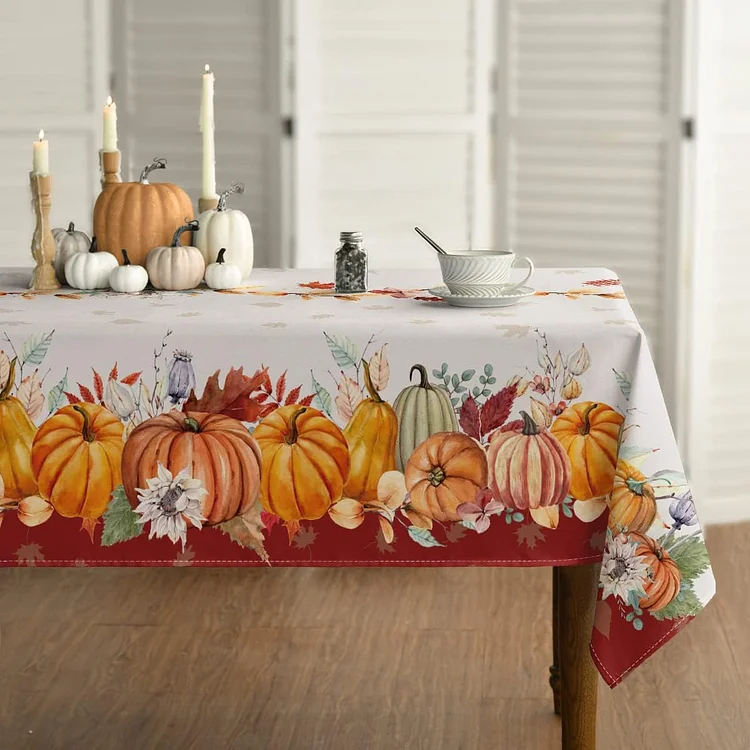 Autumn Thanksgiving Harvest Pumpkins Rectangle Tablecloth Wedding Decoration Reusable Waterproof Tablecloth Kitchen Table Decor