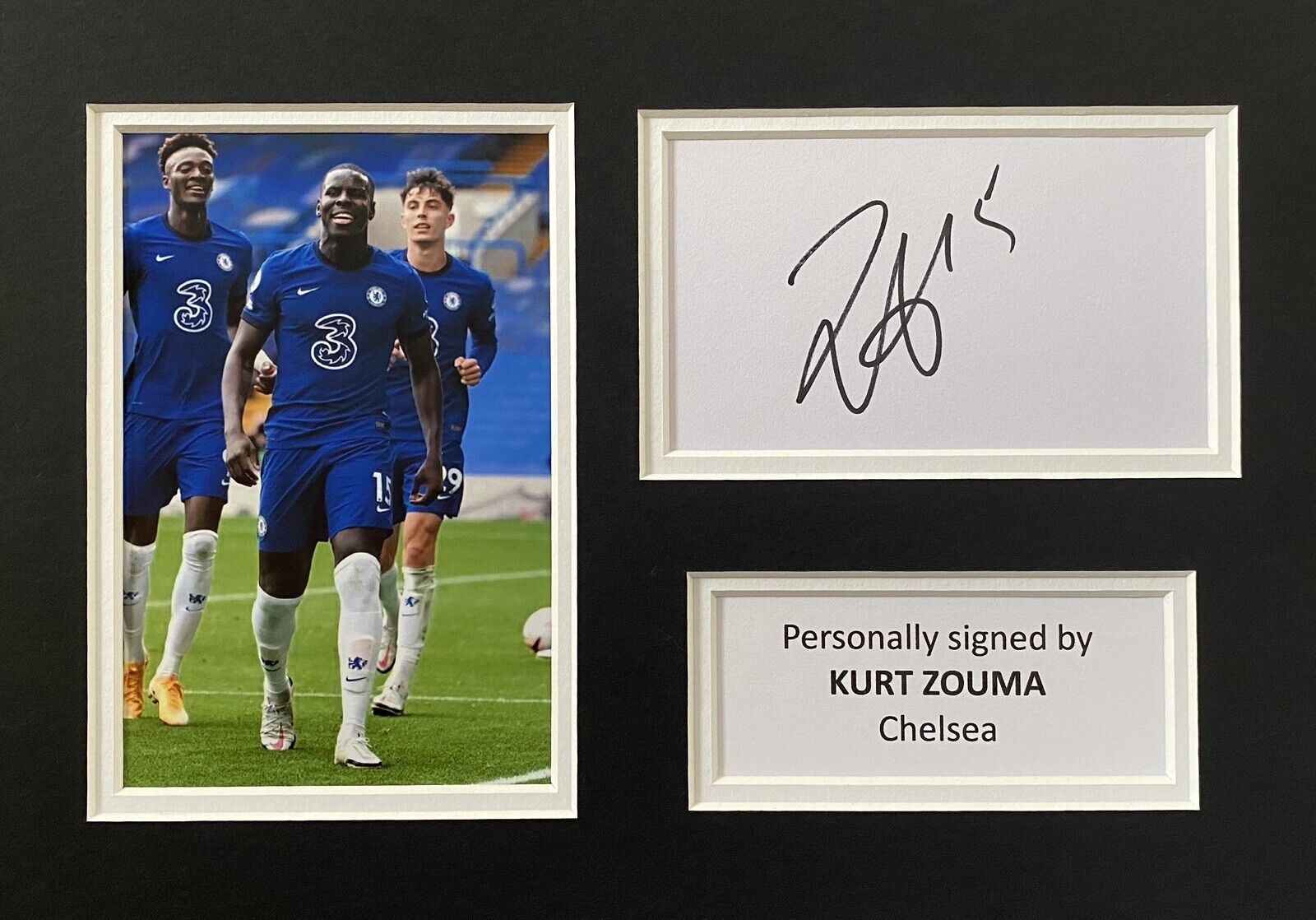 Kurt Zouma Hand Signed White Card In A4 Chelsea Mount Display