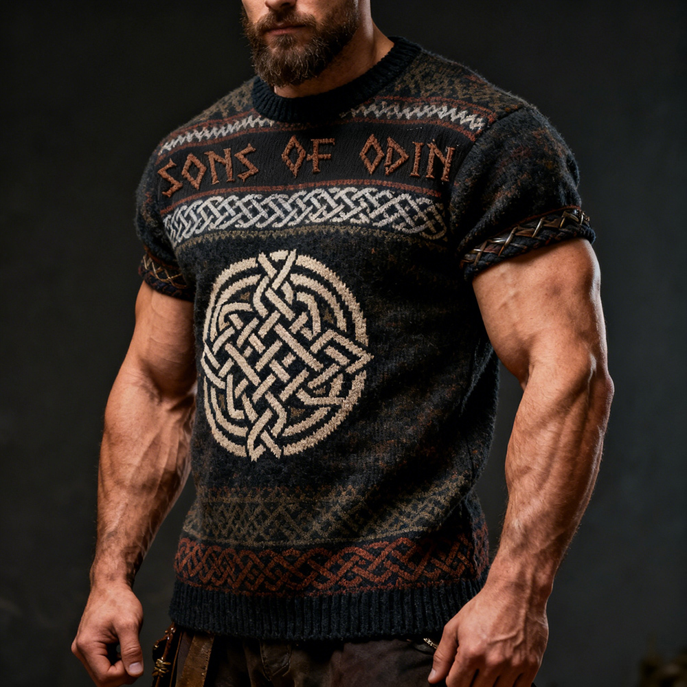 Men's Sons Of Odin Viking Warrior Shot Sleeve Knit Shirt elevenforest