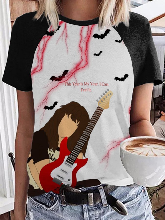Rock Print Raglan Sleeve T-Shirt