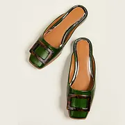 Green Patent Leather Square Toe Flat Mules with  display picture 2