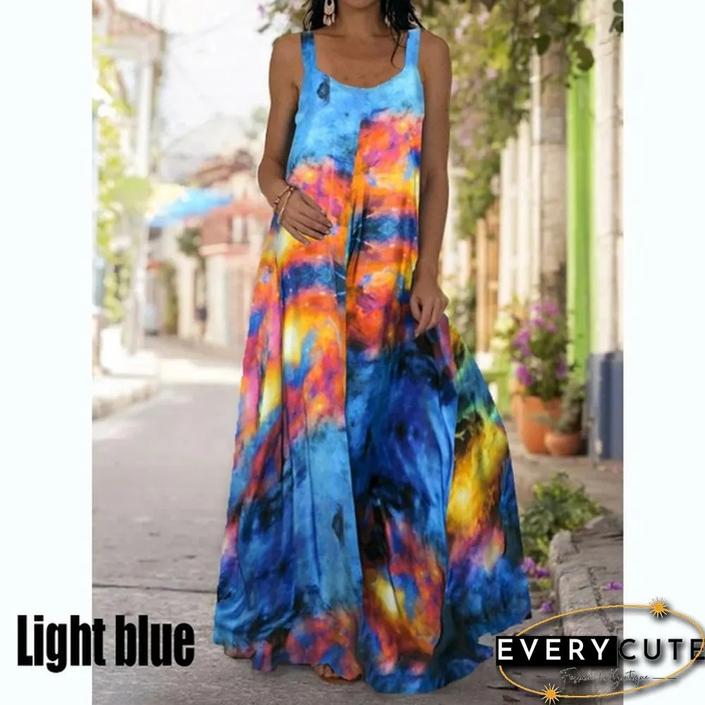 Summer Tie-Dye 3D Printed Dress Bohemian Off The Shoulder Mopping Dress Plus Size S-5Xl
