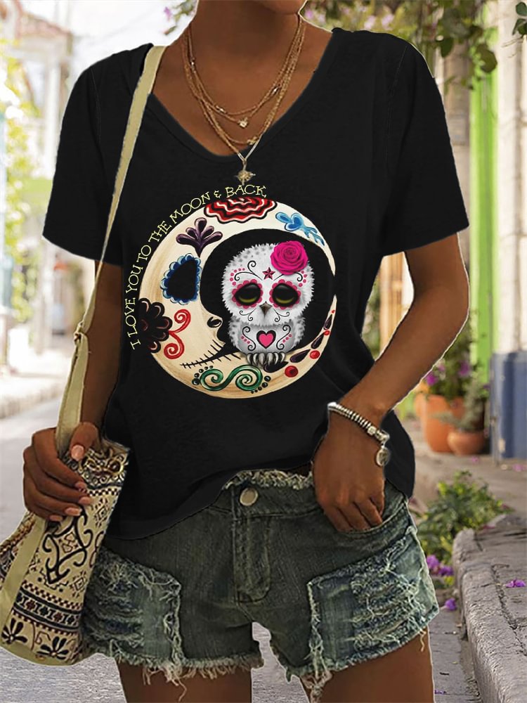 Day Of The Dead Inspired Owl & Moon T Shirt