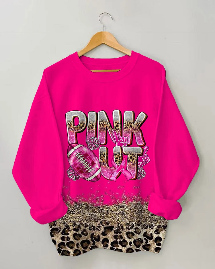Women's Pink Out Breast Cancer Awareness Print Long-sleeve Sweatshirt