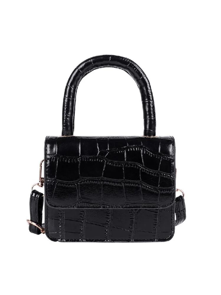 Women Leather Mini Shoulder Handbags Flap Messenger Crossbody Bags (Black)