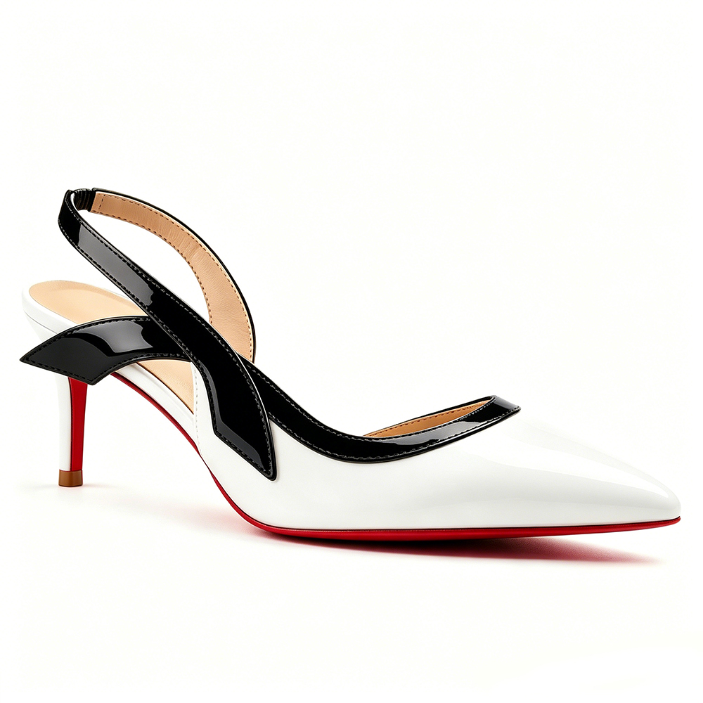 65mm Women's  Kitten Heels Pointed Toe Red Bottom Slingback Pumps Wedding Sandals-MERUMOTE