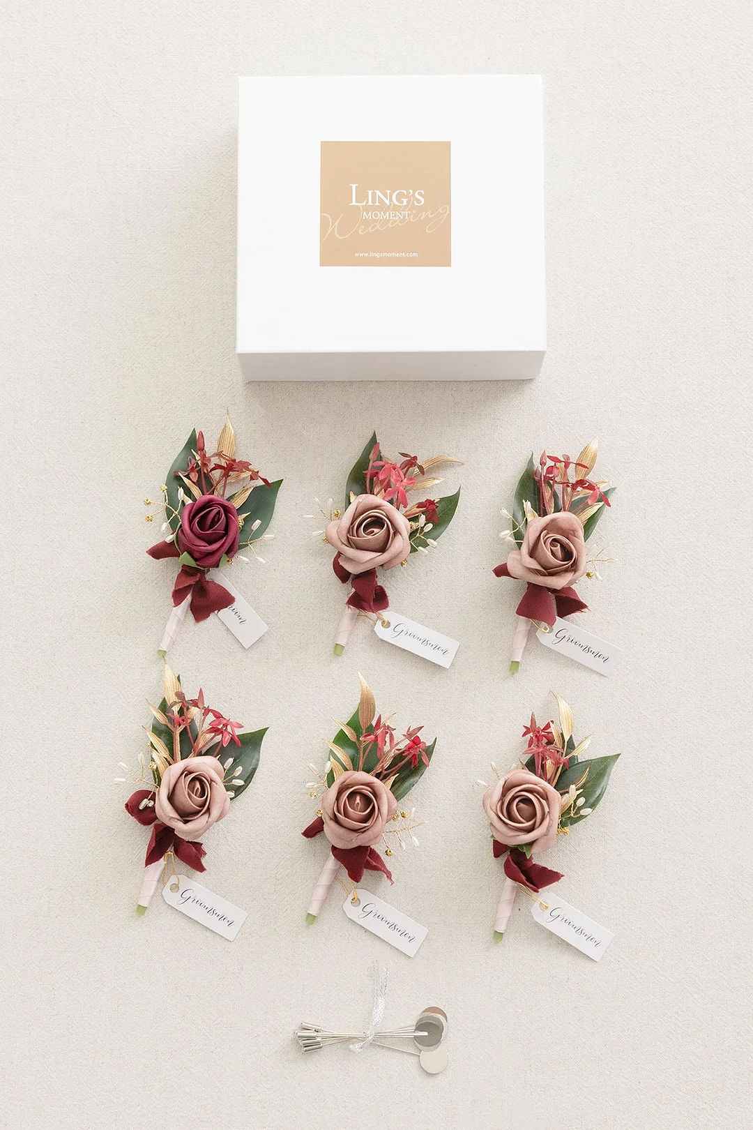 Boutonnieres in Romantic Marsala