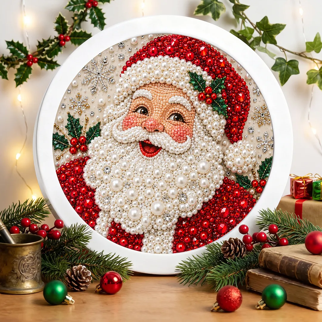 Framed Pearl Painting Kit Christmas Round Bead 7.87x7.87in