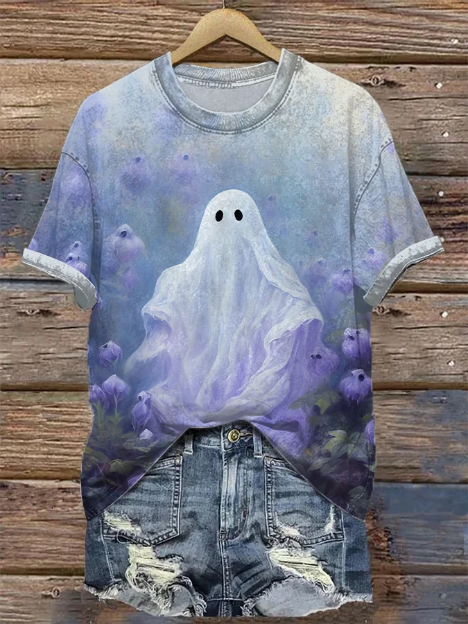 Women's Fantasy Flower Field Ghost Print Casual T-Shirt