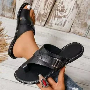 Qengg Qengg Summer New Large Size Women's Shoes Set Toe Fashion Flat With Casual Women's Cool Slippers