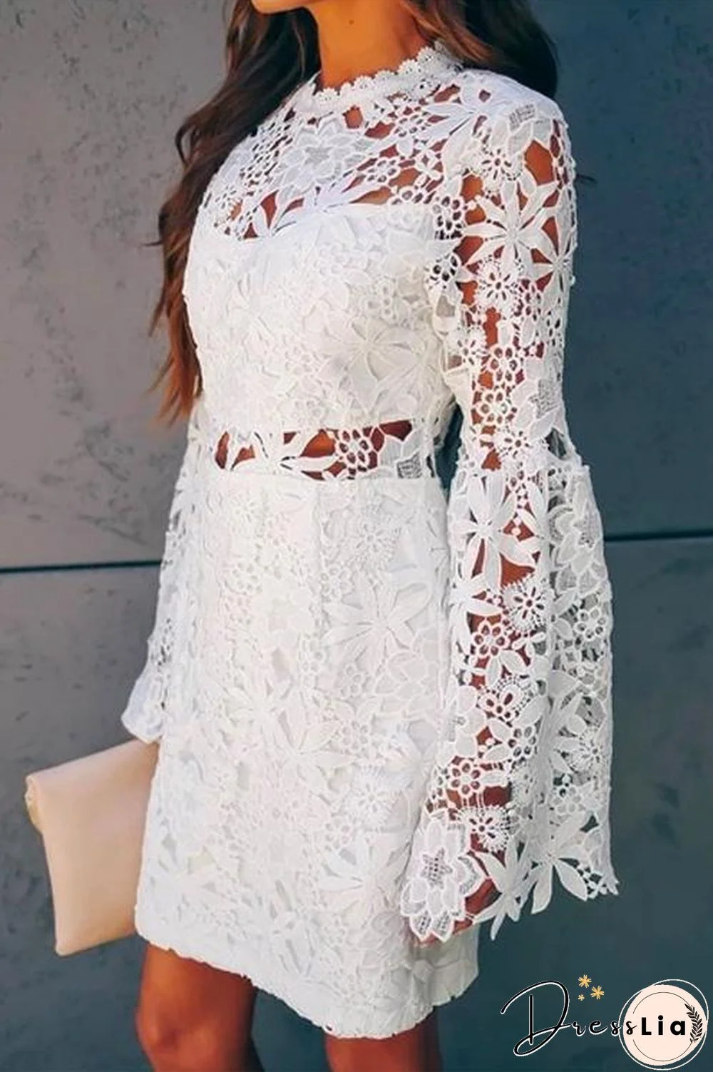 Kerry Bell Sleeves Hollow Out Lace Dress