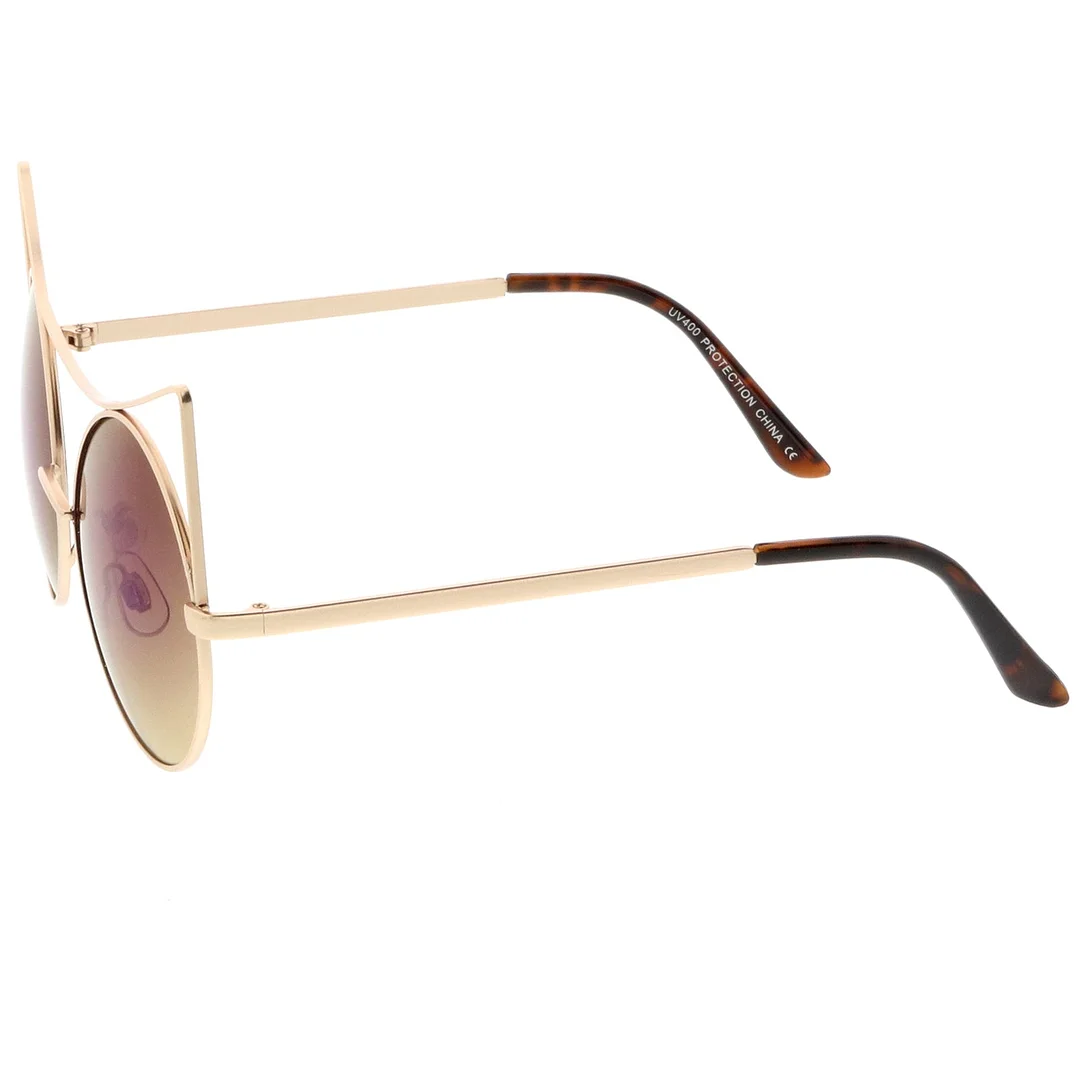 Women's Oversize Open Metal Cat Eye glasses With Colored Mirror Flat Lens 54mm