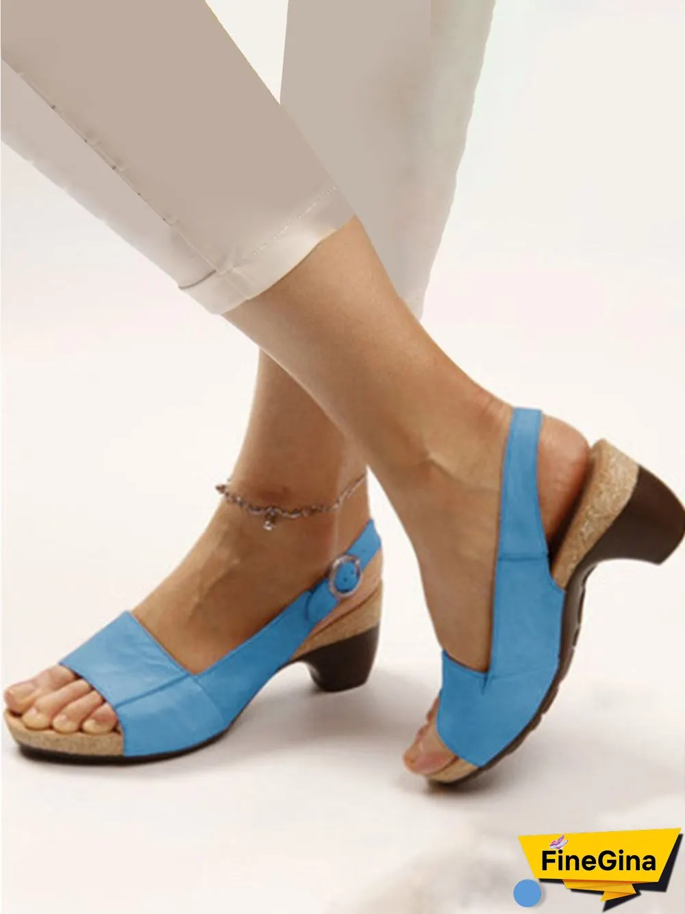 Retro Solid Simple Open Toe Chunky Heel Sandals