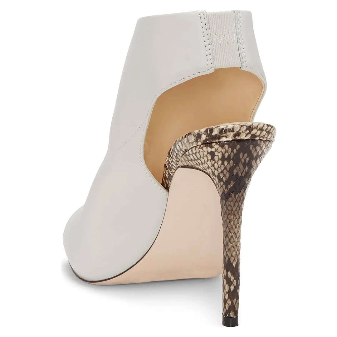 Ivory Vegan Leather Peep Toe Slingback Covered Python Insole Sandals