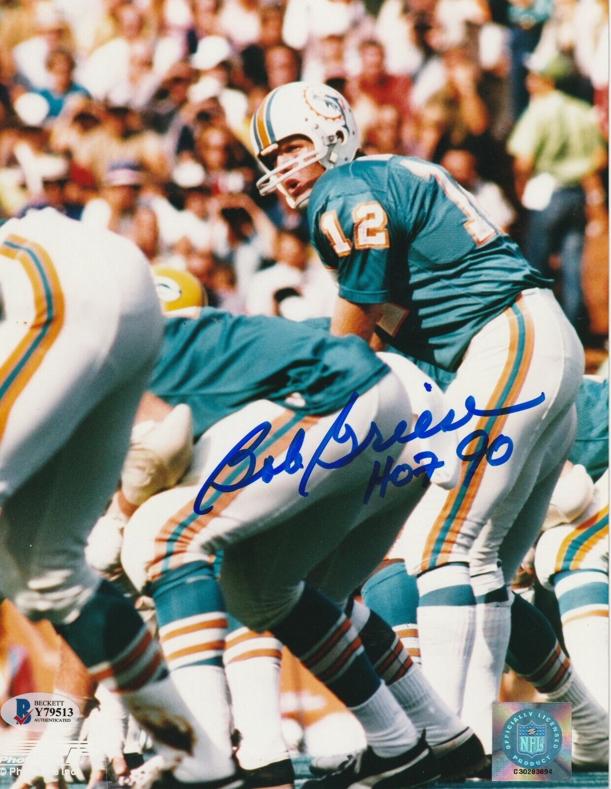 BOB GRIESE Signed Miami DOLPHINS 8x10 Photo Poster painting w/ Beckett COA & HOF Inscription