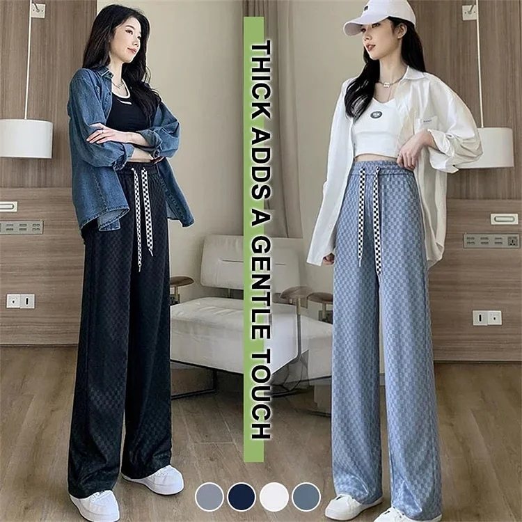 Pantalon large à carreaux en soie glacée