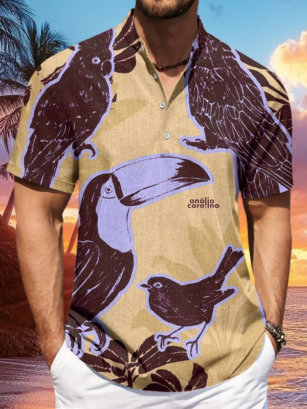 Men's Tropical Bird Toucan Color Art Print Half Button Shirt