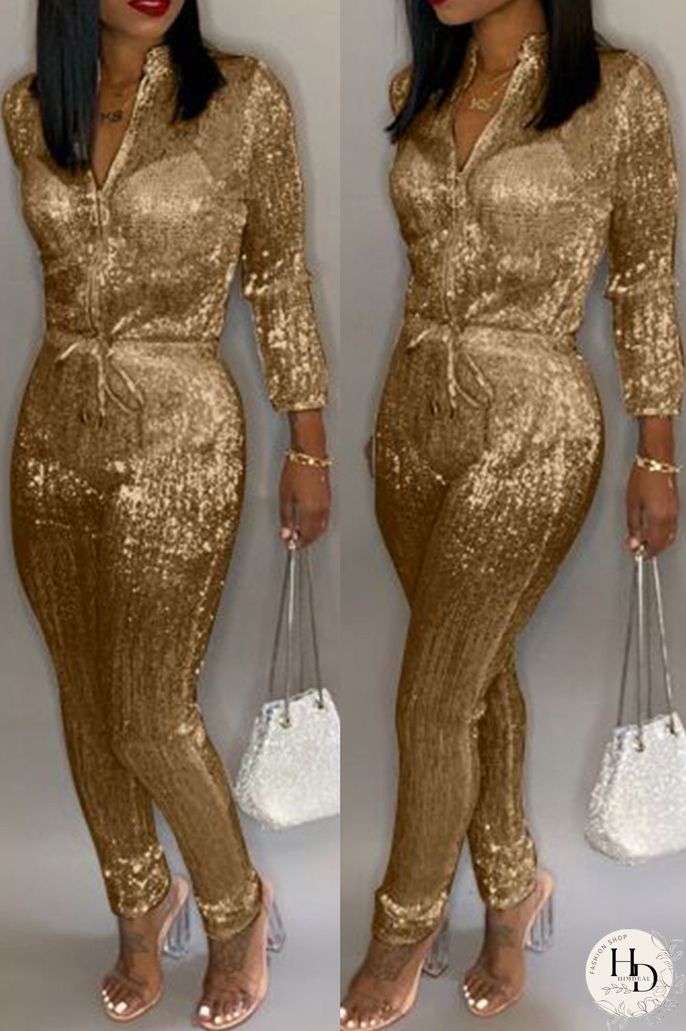 Black Trendy Zipper Design Blending One-piece Jumpsuit